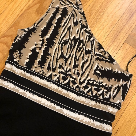 BCBG Maxaxria Off the Shoulder Black and Tan Dress - Picture 4 of 6